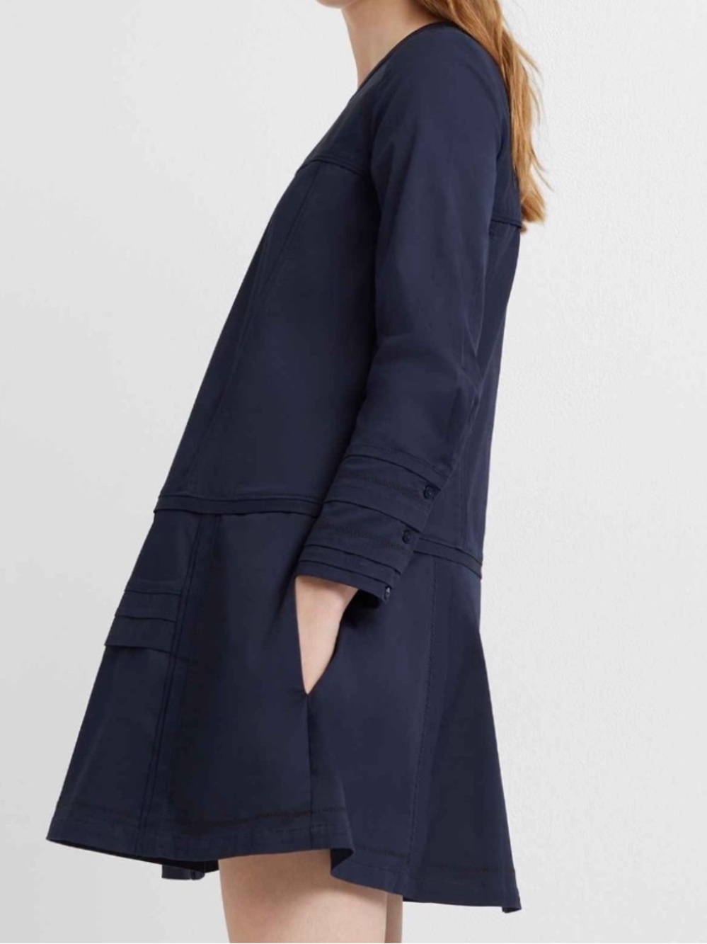Club Monaco Navy Long-Sleeve A-Line Dress